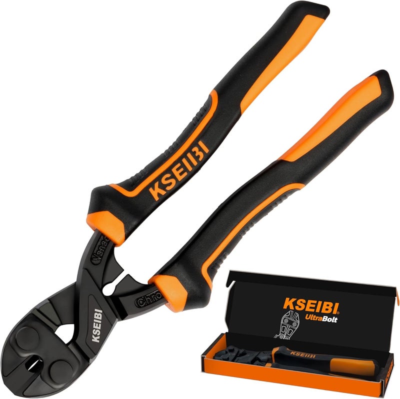 KSEIBI 8-Inch Mini Bolt Cutters Heavy Duty - Compact Bolt Cutter with Anti-Slip Handle for Wire, Cables, Chains, Small Screws - Handy Tool Featuring High Leverage Design and CrMo Blades - 161615 - Image 1